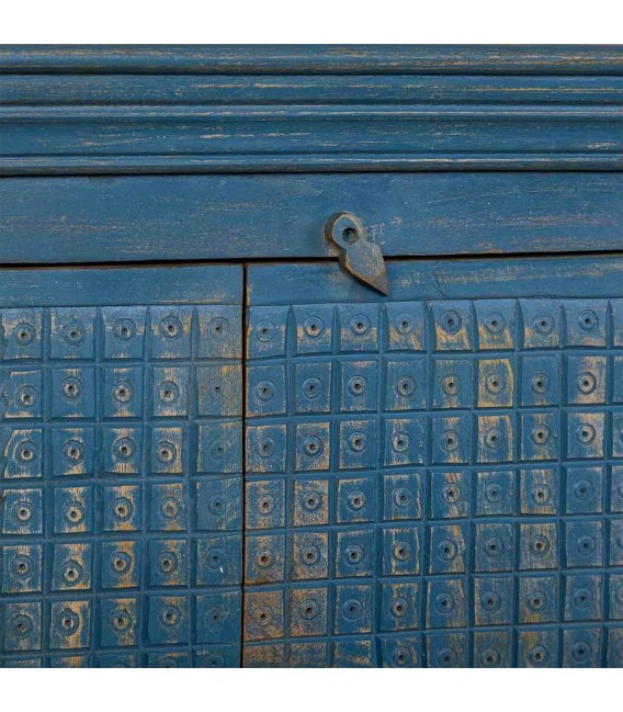 Armario alacena bajo tallado a mano acabado azul rozado mdmhogar