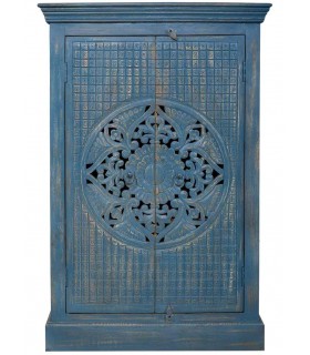 Armario alacena bajo tallado a mano acabado azul rozado mdmhogar