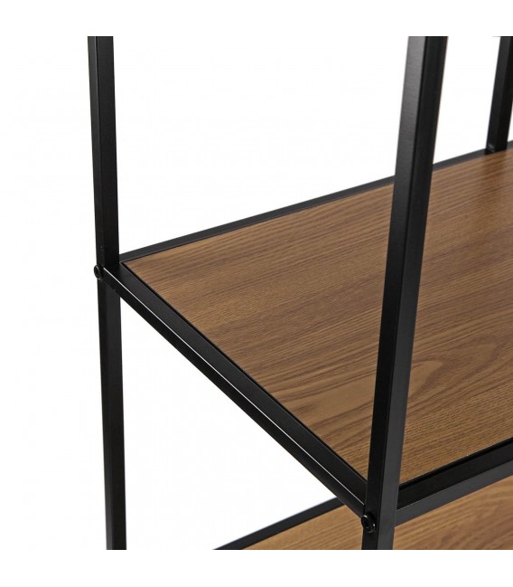 Estantería escalonada industrial en roble tostado y metal negro. 2