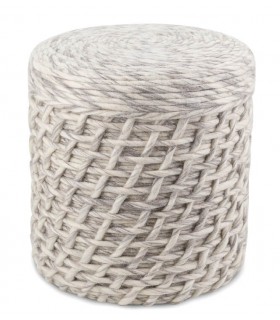 Puf Tapizado en Lana Gris y Blanco