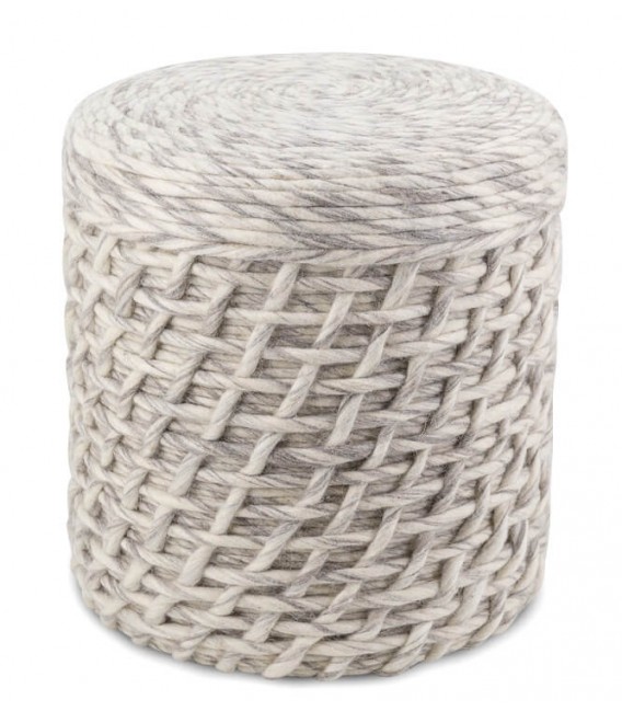 Puf Tapizado en Lana Gris y Blanco