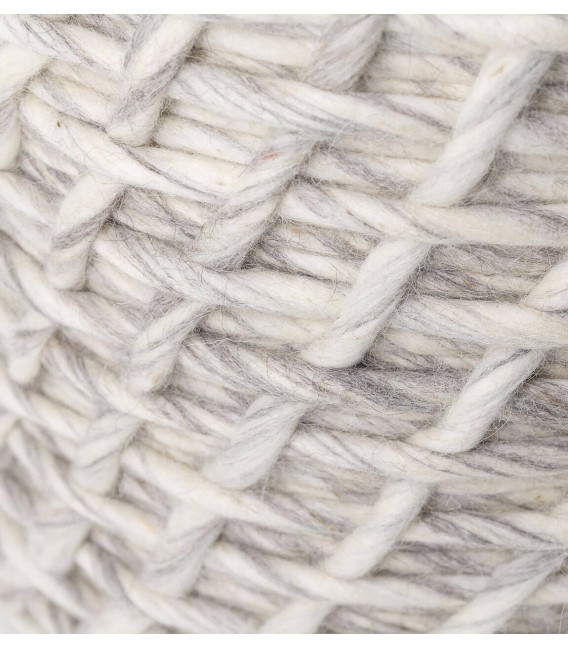 Puf Tapizado en Lana Gris y Blanco