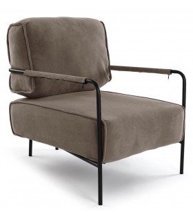 Butaca de Estilo Industrial en Metal Negro y Microfibra Marrón mdmhogar