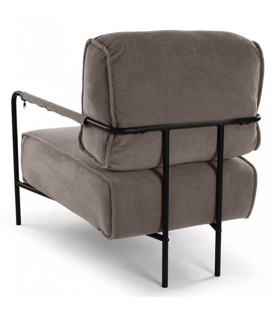 Butaca de Estilo Industrial en Metal Negro y Microfibra Marrón mdmhogar