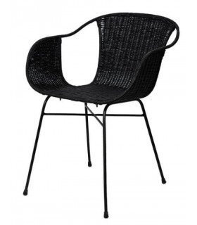 Sillón de Comedor en Ratán Trenzado Negro y Estructura Metálica mdmhogar