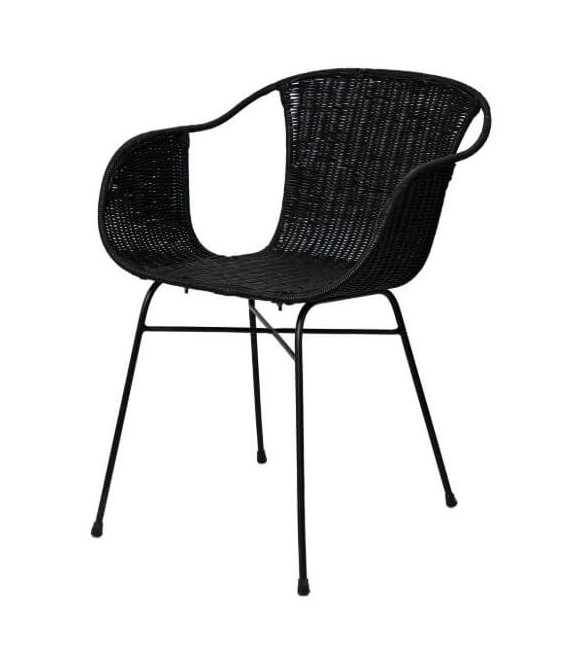 Sillón de Comedor en Ratán Trenzado Negro y Estructura Metálica mdmhogar