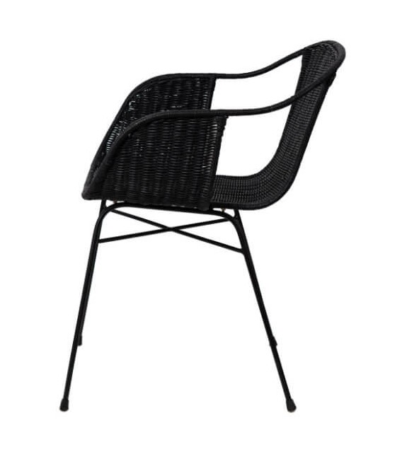 Sillón de Comedor en Ratán Trenzado Negro y Estructura Metálica mdmhogar
