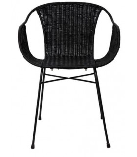 Sillón de Comedor en Ratán Trenzado Negro y Estructura Metálica mdmhogar