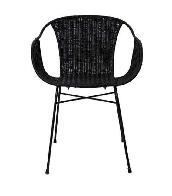Sillón de Comedor en Ratán Trenzado Negro y Estructura Metálica mdmhogar