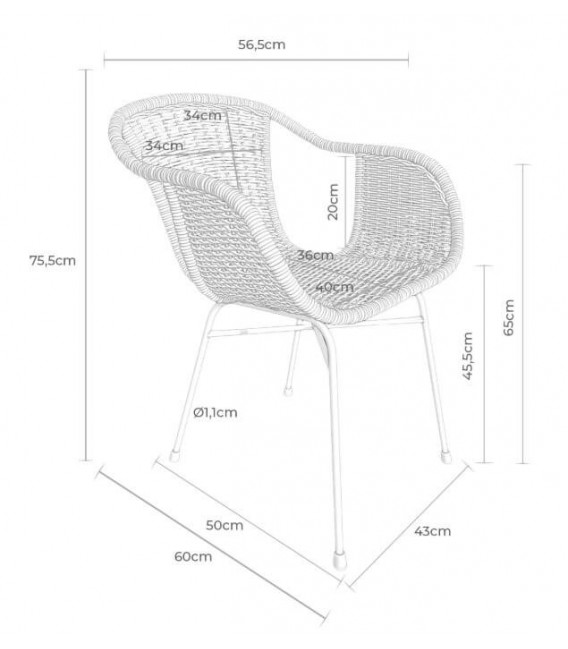 Sillón de Comedor en Ratán Trenzado Negro y Estructura Metálica mdmhogar