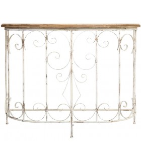 Consola de Entrada Hierro Forjado Blanco y Tapa de Madera Natural Mdmhogar
