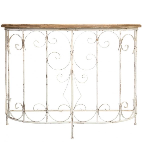 Consola de Entrada Hierro Forjado Blanco y Tapa de Madera Natural Mdmhogar