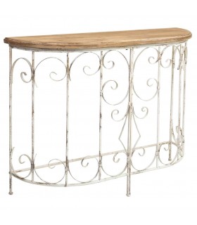 Consola de Entrada Hierro Forjado Blanco y Tapa de Madera Natural Mdmhogar