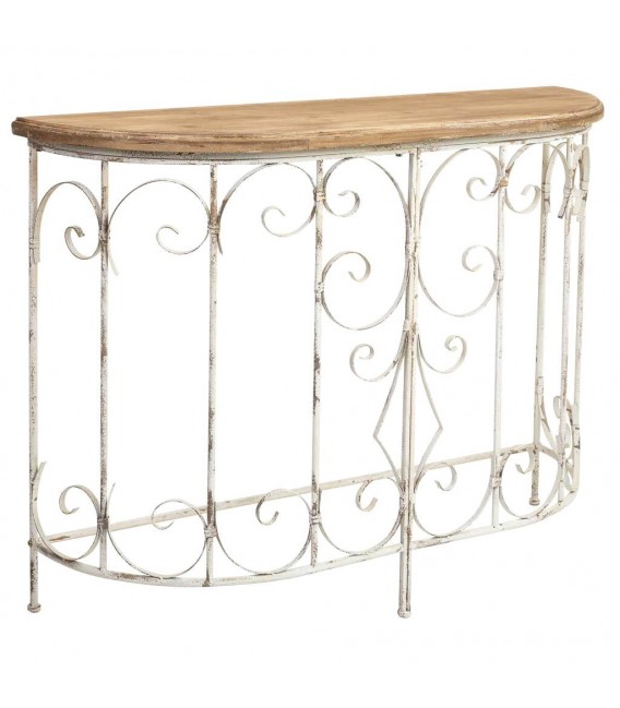Consola de Entrada Hierro Forjado Blanco y Tapa de Madera Natural Mdmhogar