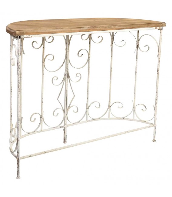 Consola de Entrada Hierro Forjado Blanco y Tapa de Madera Natural Mdmhogar