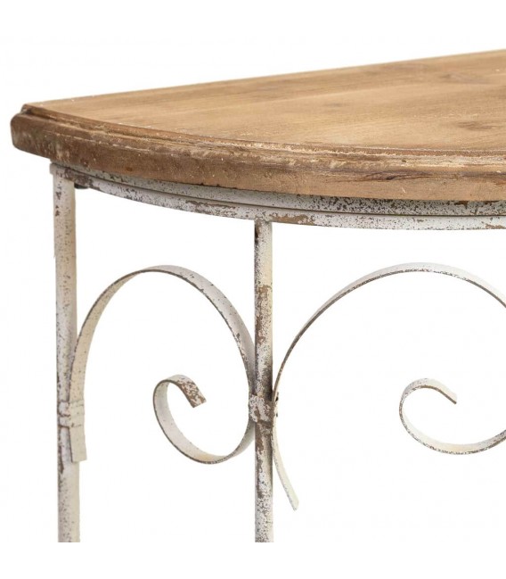 Consola de Entrada Hierro Forjado Blanco y Tapa de Madera Natural Mdmhogar