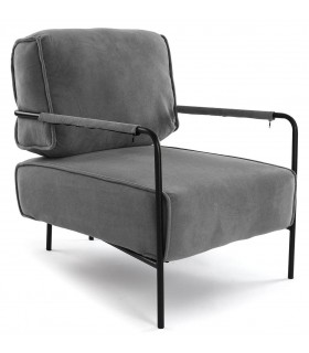 Butaca de Estilo Industrial en Metal Negro y Microfibra Gris Mdmhogar