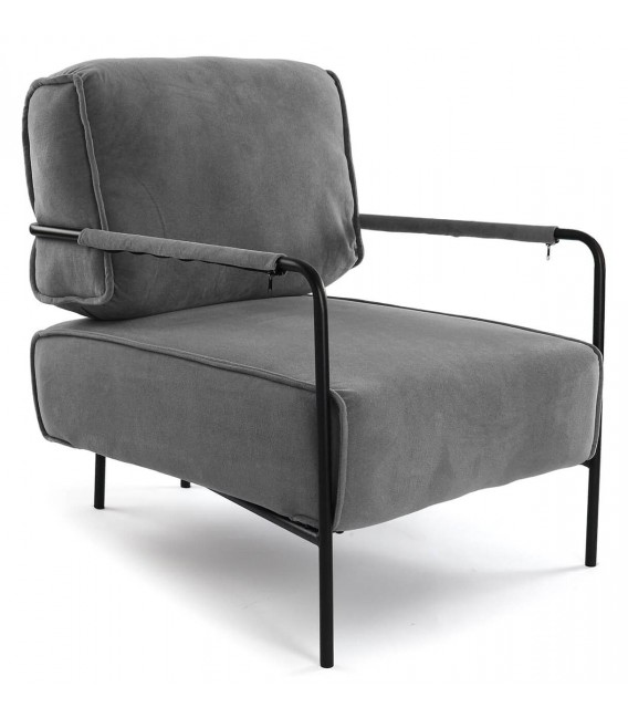 Butaca de Estilo Industrial en Metal Negro y Microfibra Gris Mdmhogar