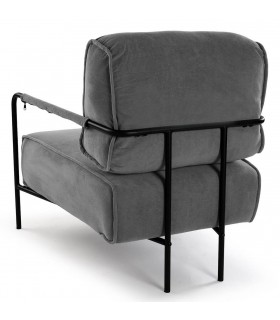 Butaca de Estilo Industrial en Metal Negro y Microfibra Gris Mdmhogar