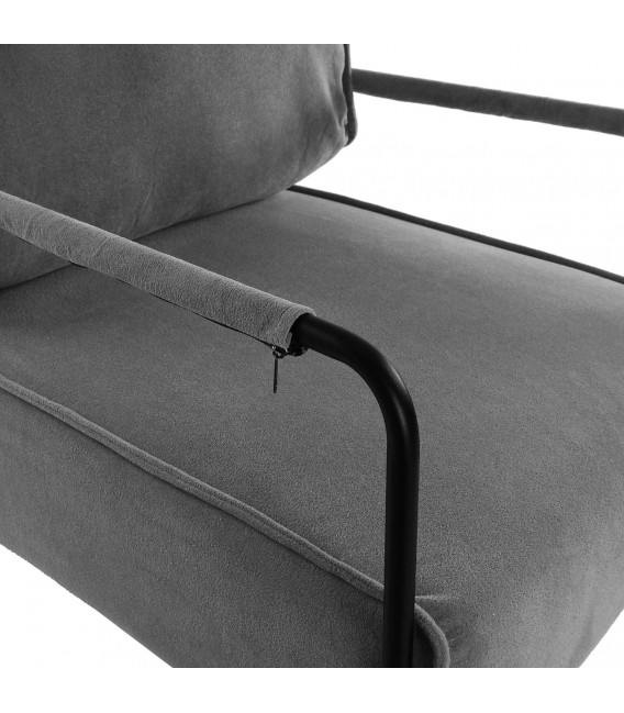 Butaca de Estilo Industrial en Metal Negro y Microfibra Gris Mdmhogar