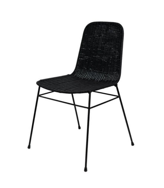 Silla de Comedor Cómoda en Ratán Trenzado Negro Mdmhogar