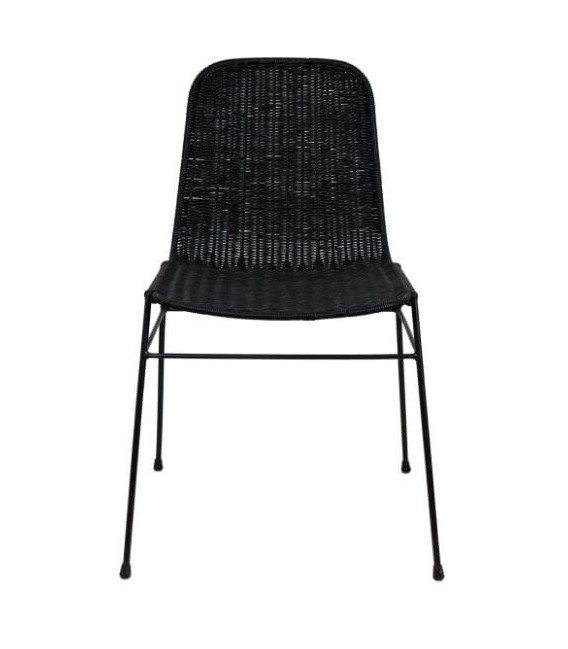Silla de Comedor Cómoda en Ratán Trenzado Negro Mdmhogar