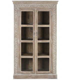 Vitrina Artesanal de Madera Maciza de Mango Tallada Mdmhogar