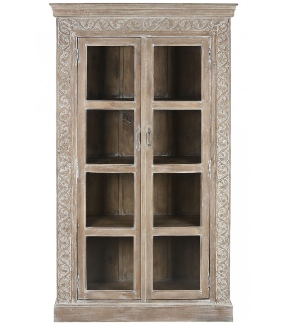 Vitrina Artesanal de Madera Maciza de Mango Tallada Mdmhogar