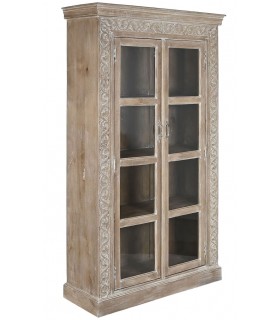 Vitrina Artesanal de Madera Maciza de Mango Tallada Mdmhogar