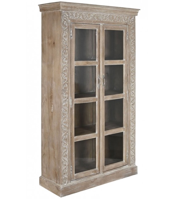 Vitrina Artesanal de Madera Maciza de Mango Tallada Mdmhogar