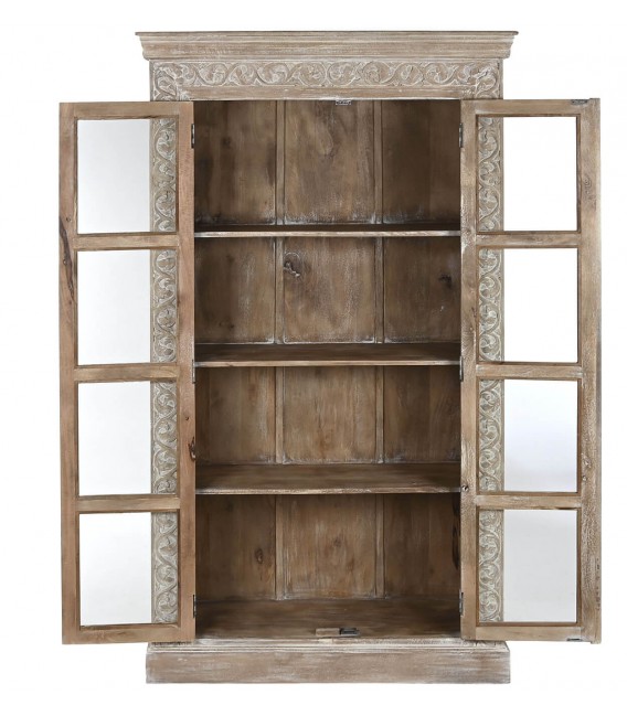 Vitrina Artesanal de Madera Maciza de Mango Tallada Mdmhogar