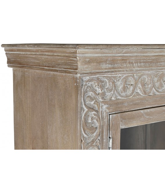 Vitrina Artesanal de Madera Maciza de Mango Tallada Mdmhogar