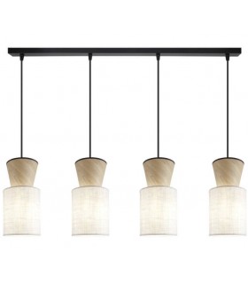 Lámpara de Techo con 3 Pantallas de Madera Natural y Lino Crudo Mdmhogar