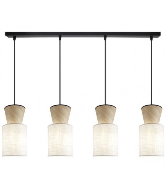 Lámpara de Techo con 3 Pantallas de Madera Natural y Lino Crudo Mdmhogar