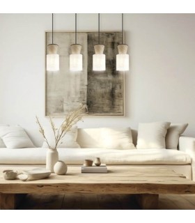Lámpara de Techo con 3 Pantallas de Madera Natural y Lino Crudo Mdmhogar