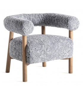 Butaca Contemporánea en Madera de Fresno y Tapizado en Bouclé Gris Mdmhogar