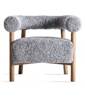 Butaca Contemporánea en Madera de Fresno y Tapizado en Bouclé Gris Mdmhogar