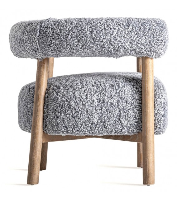 Butaca Contemporánea en Madera de Fresno y Tapizado en Bouclé Gris Mdmhogar