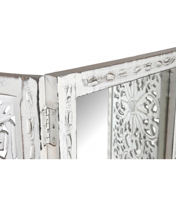 Biombo de Madera de Mango Tallada a Mano con Espejo