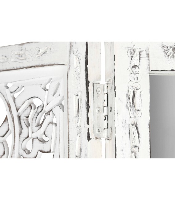 Biombo de Madera de Mango Tallada a Mano con Espejo