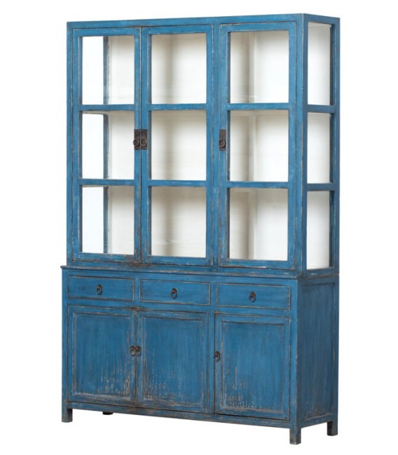 VITRINA GRANDE 150 X 45 X 220 CLUCHA MADERA LACADA AZUL