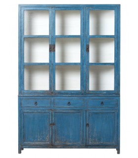 VITRINA GRANDE 150 X 45 X 220 CLUCHA MADERA LACADA AZUL