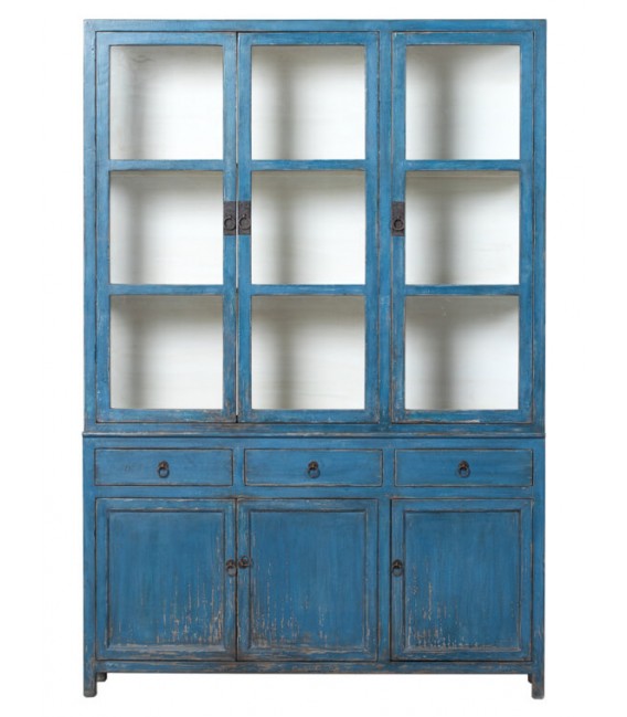 VITRINA GRANDE 150 X 45 X 220 CLUCHA MADERA LACADA AZUL