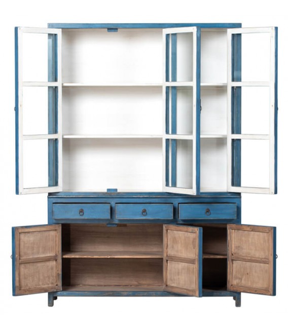 VITRINA GRANDE 150 X 45 X 220 CLUCHA MADERA LACADA AZUL