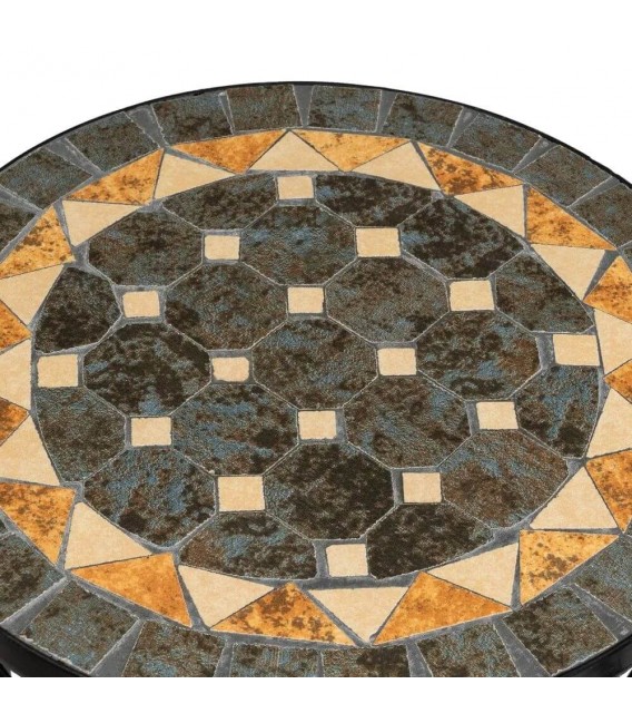 Juego de 3 Pedestales de Hierro Negro y Cerámica Gris y Beige Mdmhogar