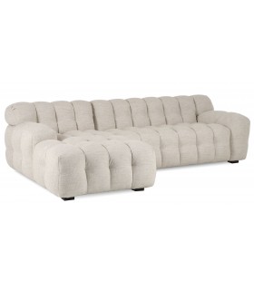 Sofá de Tres Plazas con Chaise Longue en Tela Efecto Lino Beige Mdmhogar