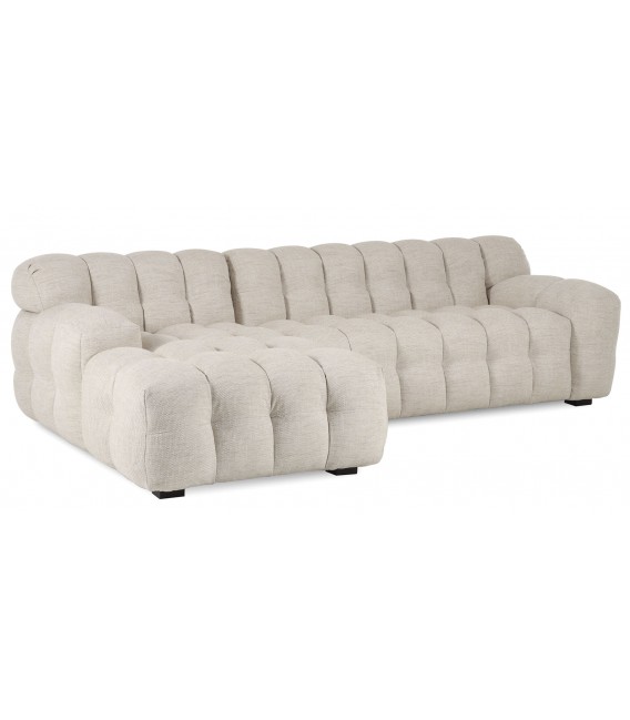 Sofá de Tres Plazas con Chaise Longue en Tela Efecto Lino Beige Mdmhogar