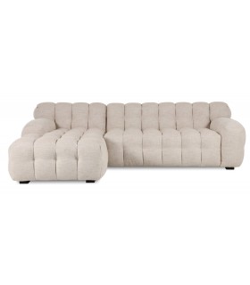 Sofá de Tres Plazas con Chaise Longue en Tela Efecto Lino Beige Mdmhogar1