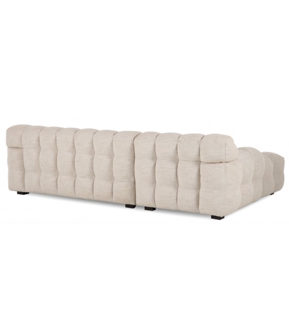 Sofá de Tres Plazas con Chaise Longue en Tela Efecto Lino Beige Mdmhogar