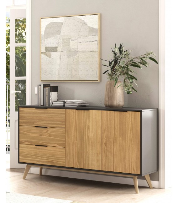 Aparador Nórdico en Gris Oscuro y Madera Natural Mdmhogar